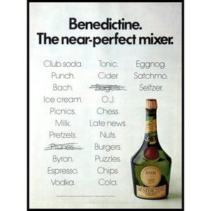 1981 Benedictine Liqueur Perfect Mixer Vintage Print Ad Cocktails Cola Wall Art